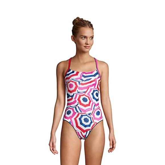 Lands End Size 4 Long Torso Printed One Piece Swimsuit - Picture 1 of 6